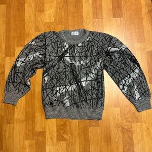 80s Vintage Men’s Grey Abstract Crewneck Dress Sweater
